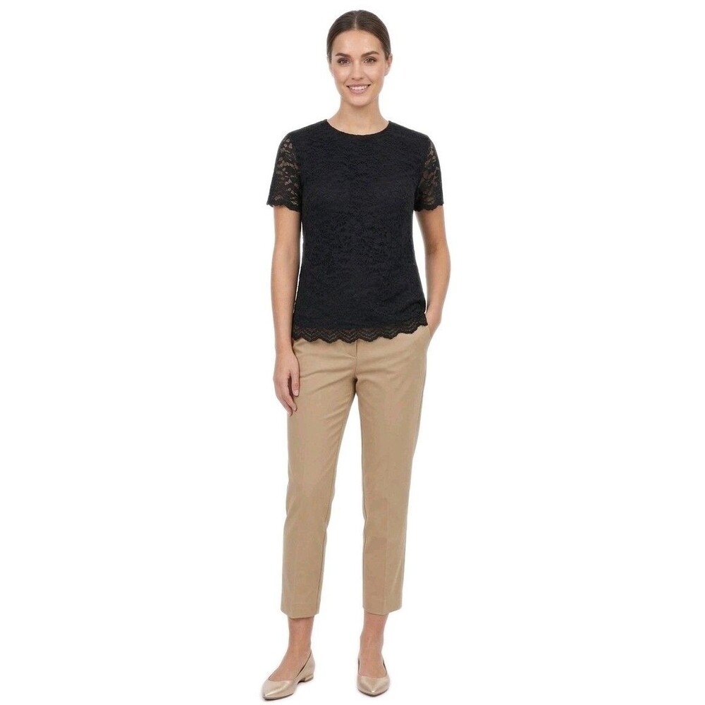 Teddi Rose Chic Floral Lace Keyhole Top Short Sleeve Black Women's Size XL
